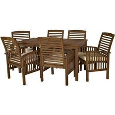 Wood Patio Dining Sets Pemberly Row Acacia Wood 7-Piece Patio Dining Set