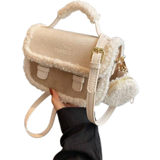 Fashionable Beige Vintage Furry Mini Square Handbag, New Arrival Fur Purse