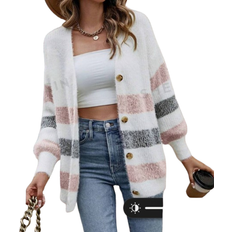 White Cardigans Shein Striped Pattern Drop Shoulder Cardigan