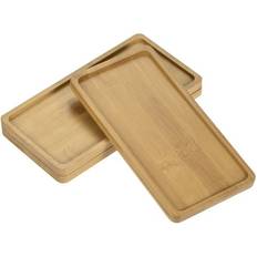 Planters Accessories Uxcell Rectangular Bamboo Plant Saucer Flowerpot Drip Tray 17.5 x 8.8 cm Set of 3