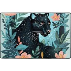 Buewutiry Panther Floral Area Rug 60 x 39 in Black