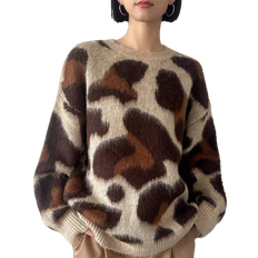 Leopard - Women Sweaters Shein Leoparden Muster Pullover mit Dropped Shoulder - Kaffeebraun