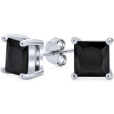 Silver - Unisex Earrings Bling Jewelry 1.5CT Square Cubic Zirconia Solitaire Princess Cz Stud Earrings For Women Gold Plated Sterling Silver 7MM Silver black