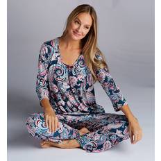 Multicolored - Women Sleepwear Ellen Tracy Paisley 3/4 Sleeve Printed Pajama Set - Multi