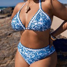 Florals - Women Bikini Sets Shein Plus Size Halter Neck Allover Print Bikini Top And Bottom Set - Multi