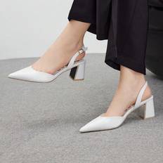 Shoes Cuccoo Apricot Color Mirror Surface Chunky Heel Pumps - Women's