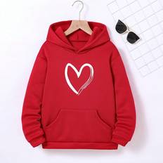 Hoodies Shein Plus Size Girl's Casual Hoodie - Heart Graphic