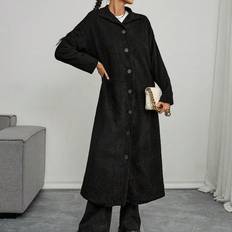 Flannel Coats Shein Tailored Overcoat Long Sleeve - Black