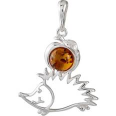 Amber Jewelry Sterling silver and baltic honey amber hedgehog pendant Yellow