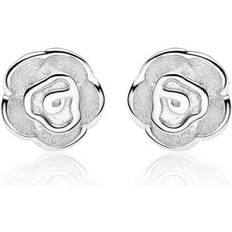 Rose Motif Flower Stud Earrings - Sterling Silver
