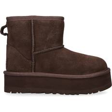 UGG Boots UGG Kid's Classic Ultra Mini Platform Suede and Shearling - Dark Brown