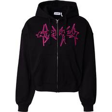 Weekday Oversized Zip Through Hoodie Spikey Embroidered Graphic - Black