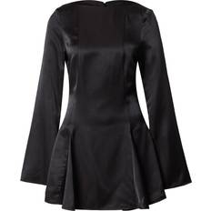 Monki Long Sleeve Satin Dress with Bell Sleeves - Black