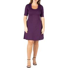 Tennis - Women Dresses 24seven Comfort Apparel Plus Size Short Sleeve A-Line Dress - Purple