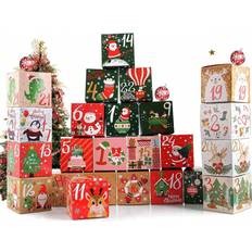 24 Stück Weihnachts-Countdown Adventskalender, Weihnachtsgeschenkboxen zum Selberbefüllen für Überraschungs-Adventskalender, Süßigkeiten-Box für Weihn