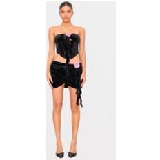 Velvet Skirts PrettyLittleThing Velvet Ruched Frill Detail Mini Skirt - Black