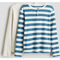 Turquoise Tops Children's Clothing H&M Ribbed Henley Tops - Turquoise