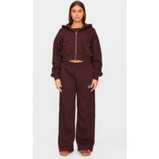 PrettyLittleThing Embroidered Wide Leg Joggers - Chocolate