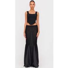 Long Skirts PrettyLittleThing Premium Lace Satin Hem Maxi Skirt - Black