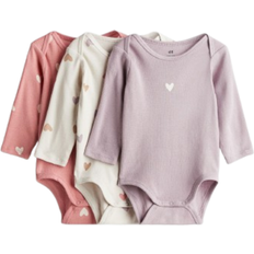 H&M Baby Long Sleeved Bodysuit 3-pack - Pink/Hearts