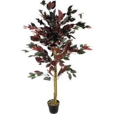 Wood Artificial Plants Leaf B09PHQN2TZ Green and Red Ficus Artificial Plant