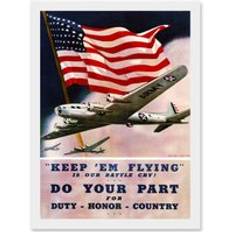 ARTERY8 Vintage Air Force Bomber Flag Wall Print Framed Art