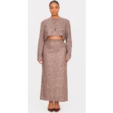 Long Skirts PrettyLittleThing Plus Mocha Sequin Maxi Skirt - Brown