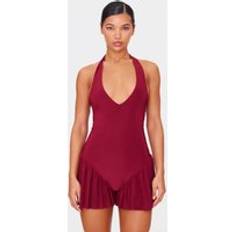 PrettyLittleThing Jumpsuits & Overalls PrettyLittleThing Slinky Dropped Waist Plunge Playsuit - Red