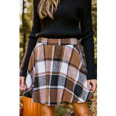 Gelb Röcke Cupshe Plaid Flared Mini Skirt - Brown