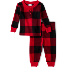 The Children's Place Baby Matching Family Buffalo Plaid Thermal Henley Pajamas - Ruby (3049904-6B)