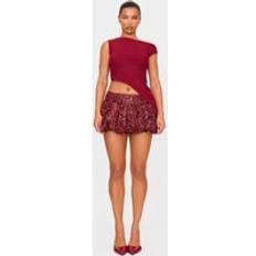 Velvet Skirts PrettyLittleThing Velvet Mixed Sequin Mini Puffball Skirt - Burgundy