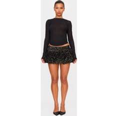 Velvet Skirts PrettyLittleThing Velvet Mixed Sequin Mini Puffball Skirt - Black