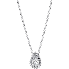 Pandora Smykker Pandora Sparkling Pear Halo Collier Necklace - Silver/Transparent