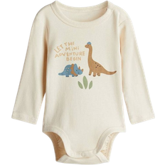 H&M Baby Long Sleeve Bodysuit - Light Beige/Dinosaurs