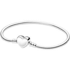 Argento Bracciali Pandora Moments Snake Chain Design Bracelet with Heart Clasp - Silver