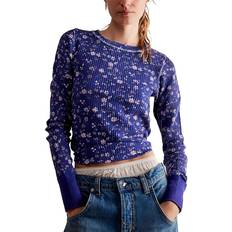 Coton Couches de base Free People Pretty Little Thermal Top - Navy Combo