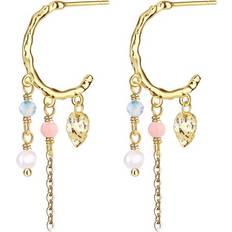 WiOGA Øreringe WiOGA Alona Earrings - Gold/Coral/Pearls/Blue