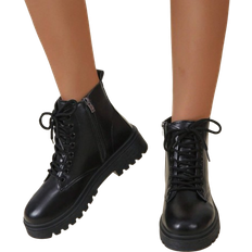 Shein Women Fashion Lace-Up Short Boots Comfortable Multipurpose Flat Short Boots Casual Wear Boots Women Autumn Winter Single Lining Stylish Versatile Motorcycle Boots