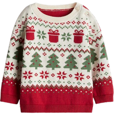 Babies Tops Children's Clothing H&M Baby's Jacquard Knit Jumper - White/Christmas Trees