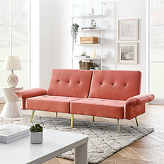 George Oliver Upholstered Futon Bed Velvet Pink Sofa