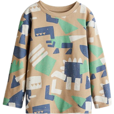 H&M Printed Jersey Top - Beige/Dinosaurs