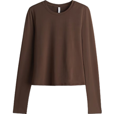 Women Blouses H&M Long Sleeved Microfibre Top - Dark Brown