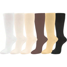 Multicoloured - Women Clothing Shein 6 Pairs Women's Slouchy Crew Socks,Multi-Color, Thick, Soft And Comfortable, Moisture-Wicking, Fashion Daily Wear