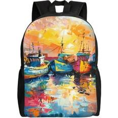 Bags Zeuib Colorful Fishing Boats Print Backpack - Water-Resistant