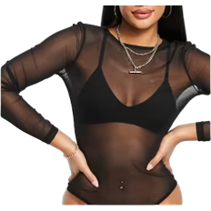 Women Shapewear & Under Garments ASOS Mesh Long Sleeve Bodysuit - Black