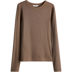 H&M Ribbed Top - Dark Grey/Beige