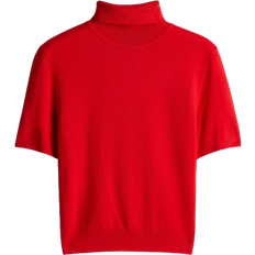 Viscose - Women Polo Shirts H&M Fine Knit Polo Neck Top - Red