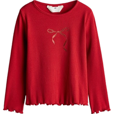 H&M Printed Jersey Top - Red/Bow (1263138002)