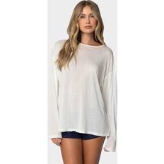 Amarillo Blusas Edikted Oversized Semi Sheer Long Sleeve Tee - White