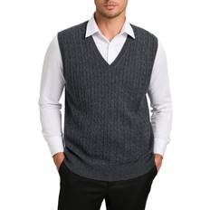 Trajes Cashmere Wool Blended Cable Knit Vest - Charcoal